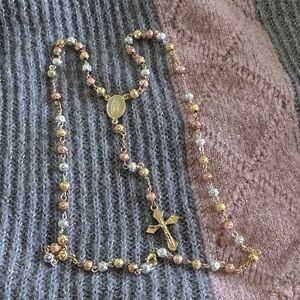 Gold and Silver and rose gold Beaded Rosary Necklace $25